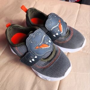 Kids Dinosaur Strap Sneakers - Gray and Orange